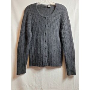 XHILARATION Stretch Angora Blend Cardigan Sweater Sz L Black Soft Quiet Luxury